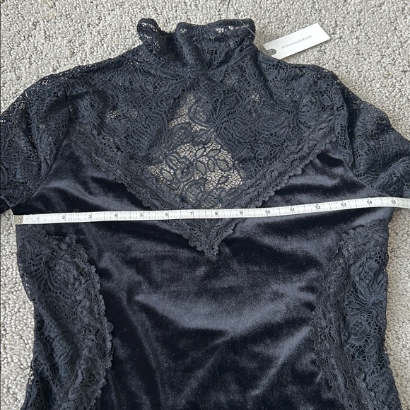 Anthropologie Long-Sleeve Mock-Neck Lace Velvet Midi Slip Dress Evening XS NWT - Picture 12 of 15